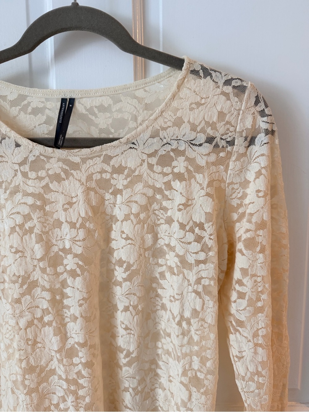 Free People Cream Lace Long Sleeve Top
